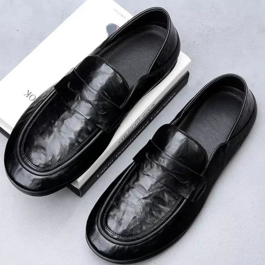 MOCASSINS HOMME CUIR BRILLANT FROISSÉ