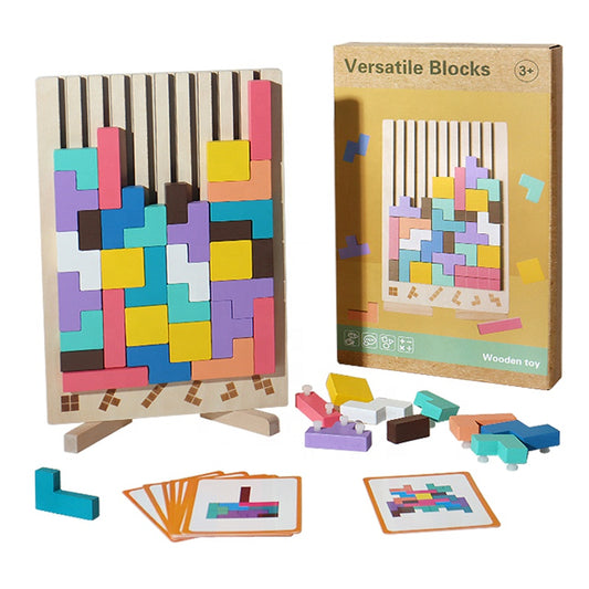 Jouet éducatif en bois – Puzzle Tetris 3D Montessori-bf