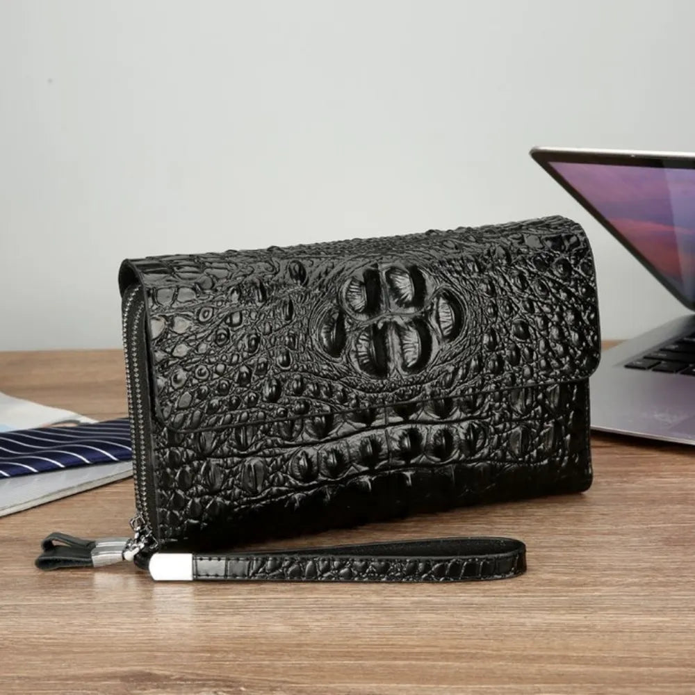PORTEFEUILLE POCHETTE HOMME CUIR CROCODILE - BN