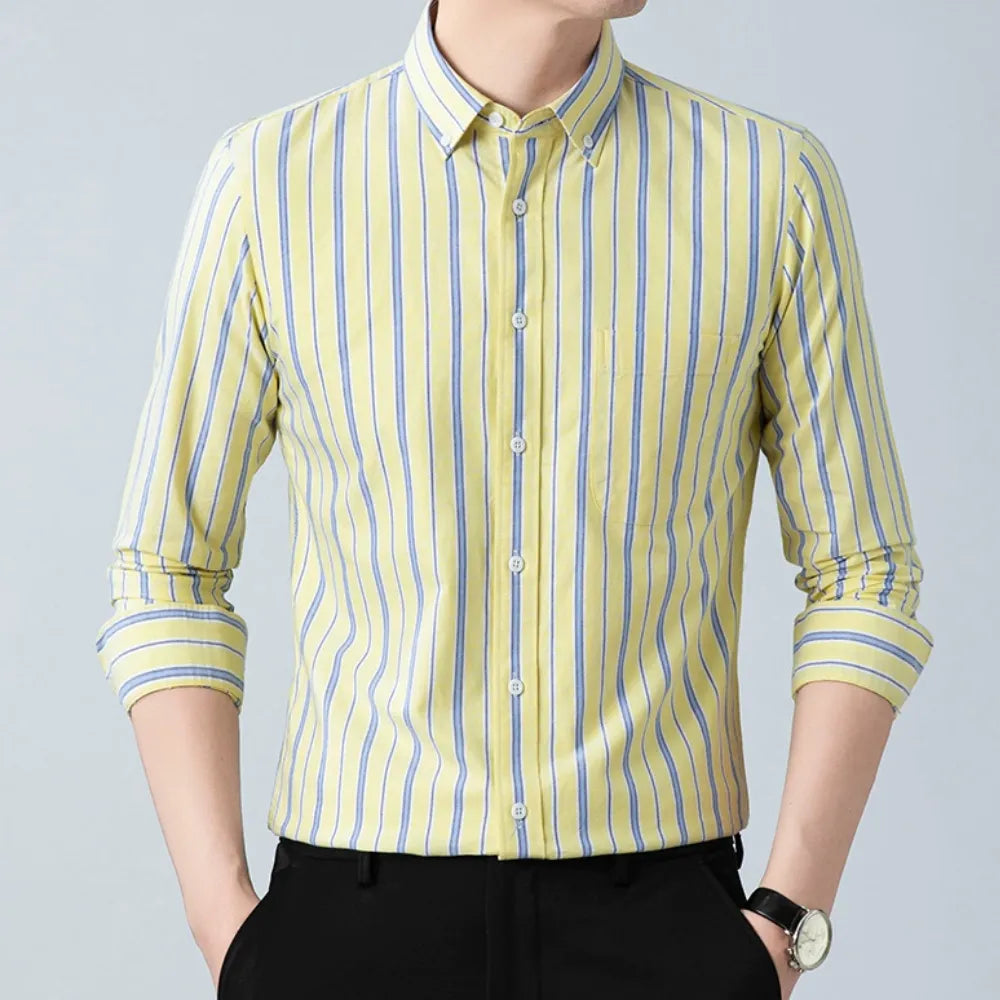 CHEMISE OXFORD RAYÉE JAUNE-BN
