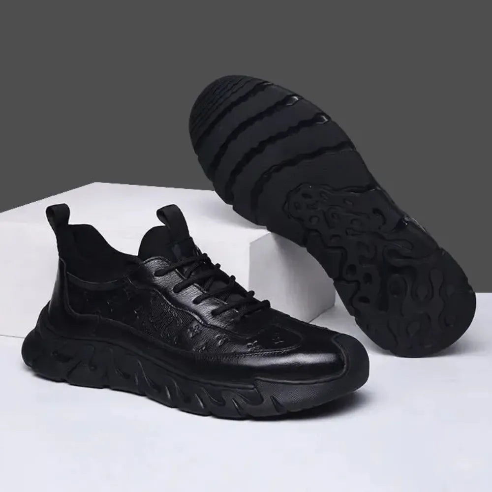 BASKETS CHUNKY HOMME CUIR NOIR MONOGRAMME - BF