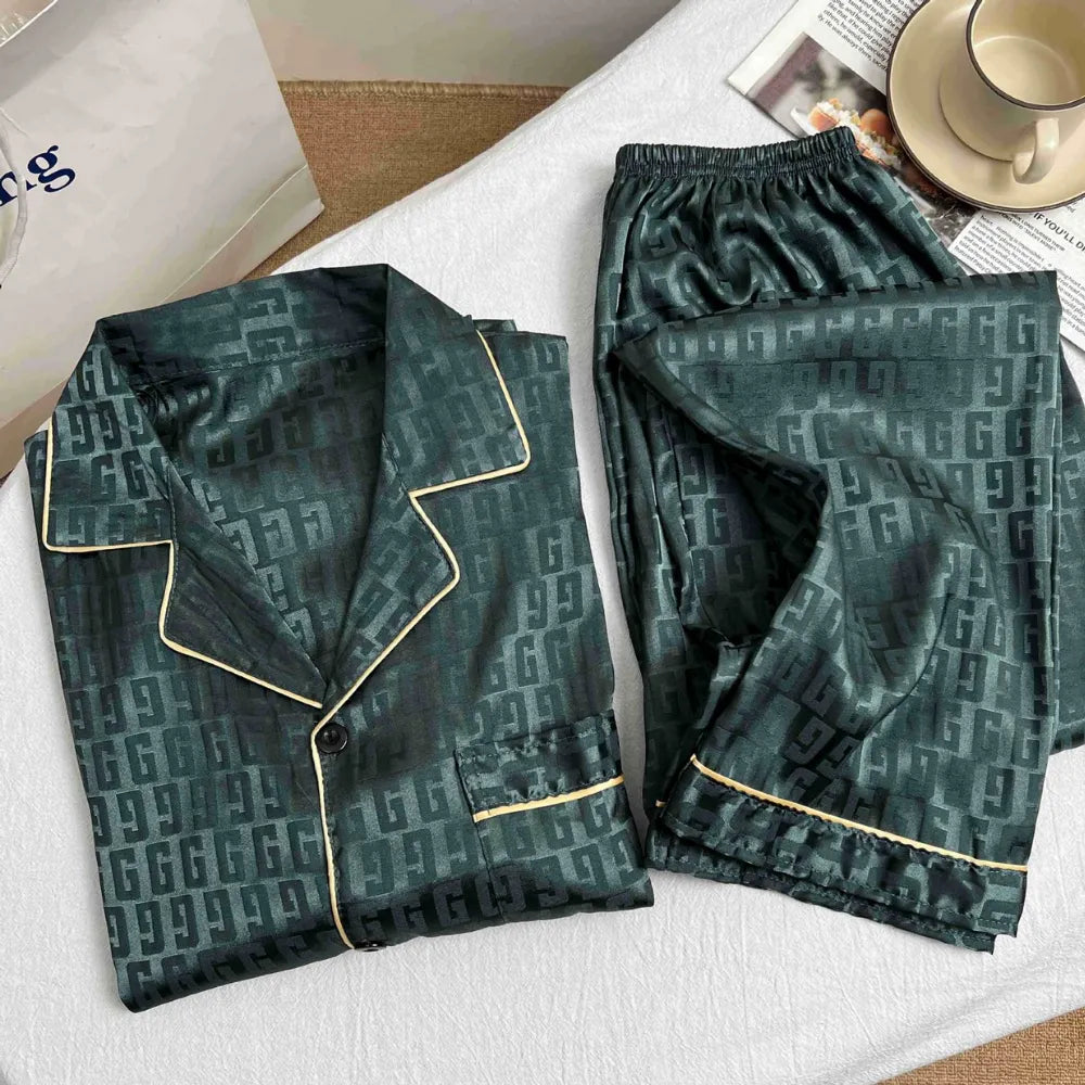 PYJAMA HOMME SATIN LUXE VERT-BF