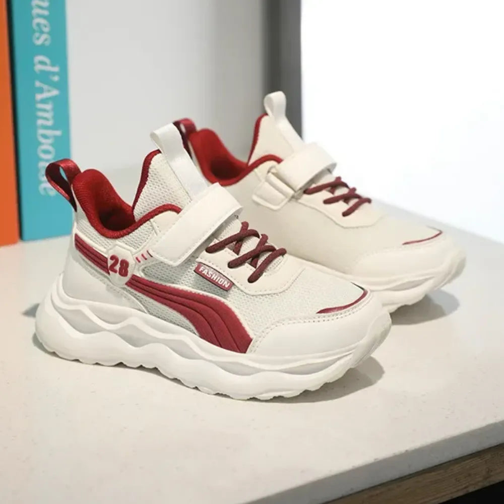 BASKETS SPORT VELCRO BLANC ROUGE - ML