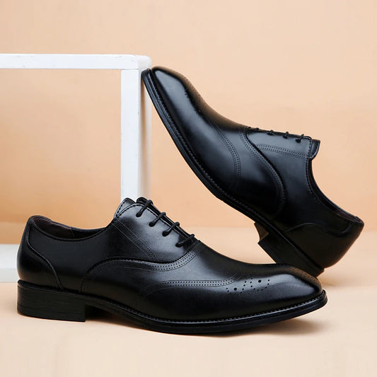 Chaussures Brogue noires en cuir pour homme-ml