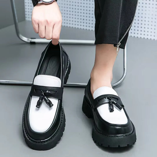 Chaussures basses en cuir à talons épais pour hommes